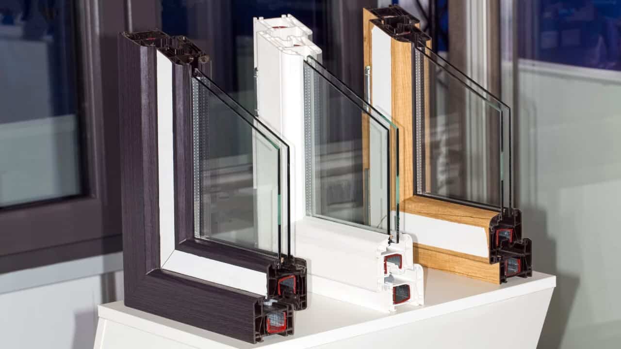 How much do double glazing windows cost? Cross section of double glazing windows made from plastic, aluminium and wood