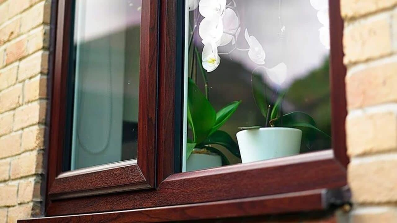 A Safestyle double glazing casement window in a rosewood finish